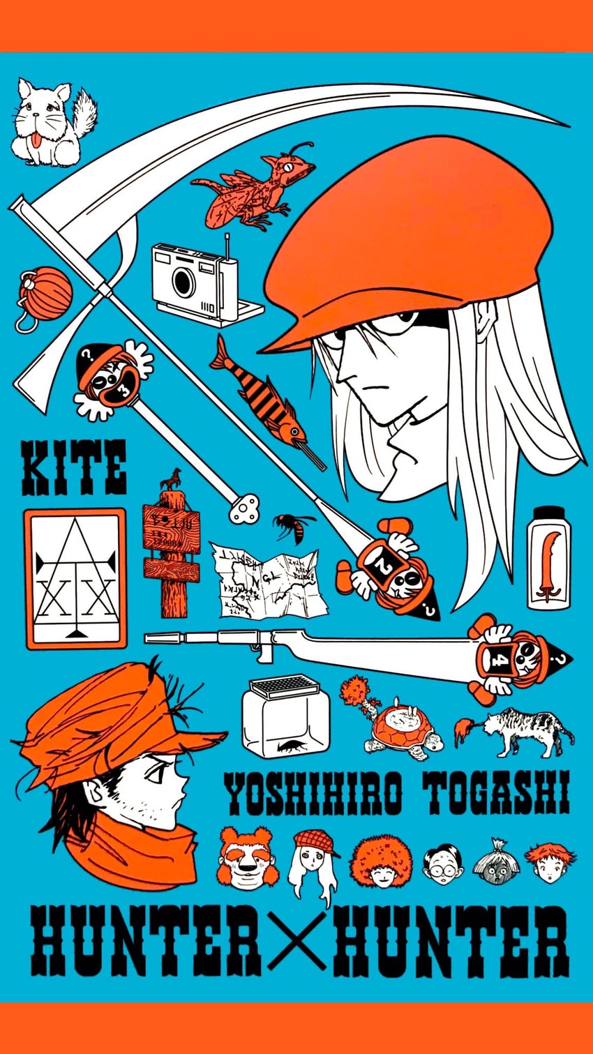 kite, ging freecss, stick dinner, spinner clow, lin koshi, and 3 more (hunter x hunter) drawn by bella_scottland