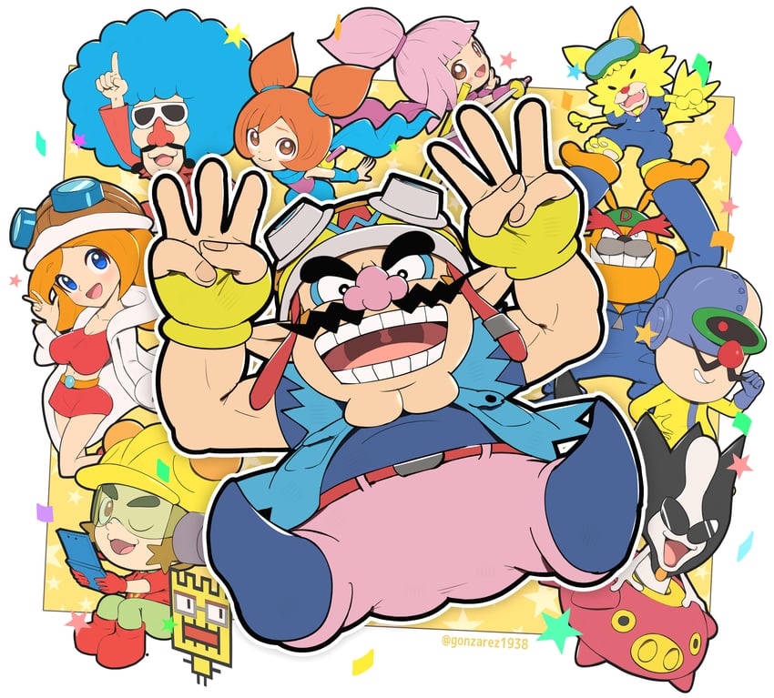 wario, mona, ana, kat, orbulon, and 6 more (warioware) drawn by gonzarez