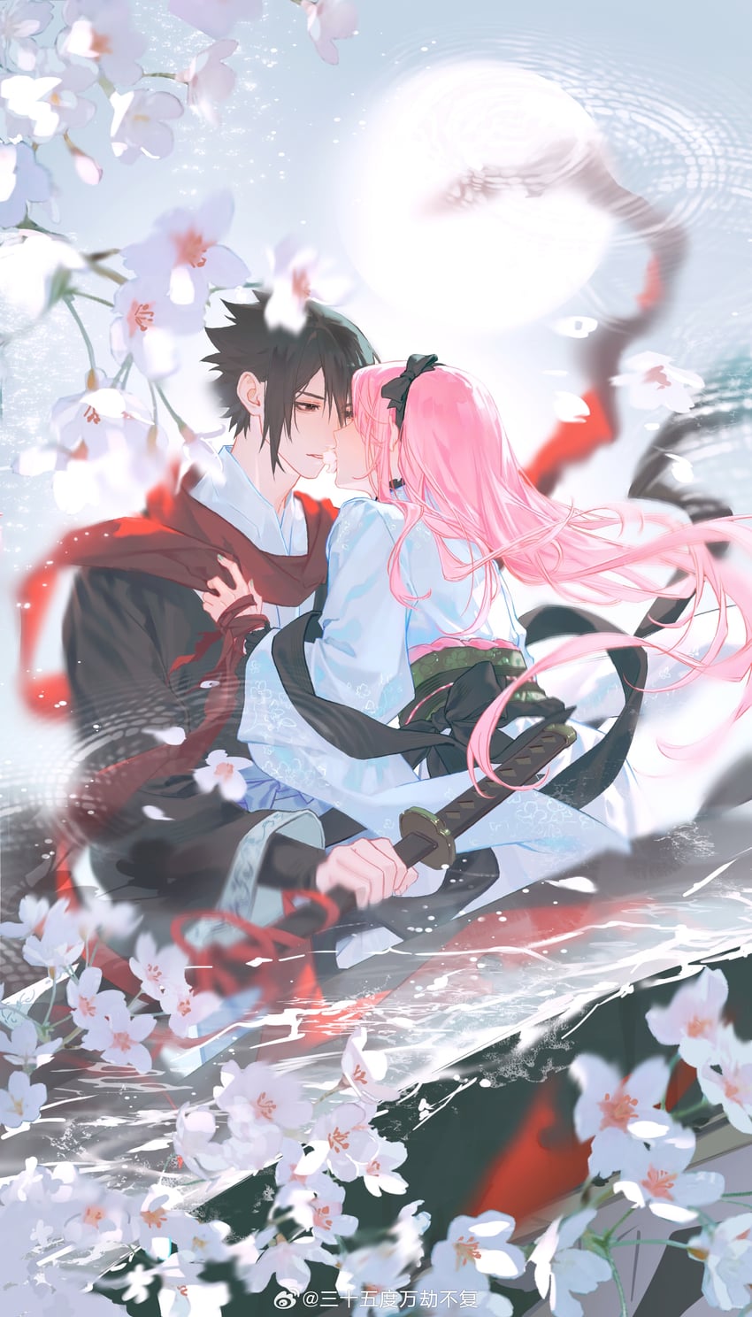 haruno sakura and uchiha sasuke (naruto) drawn by jun_(kokage)