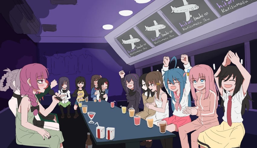 gotoh hitori, izumi konata, kuroki tomoko, hex maniac, hiroi kikuri, and 8 more (pokemon and 12 more) drawn by kurokimoko