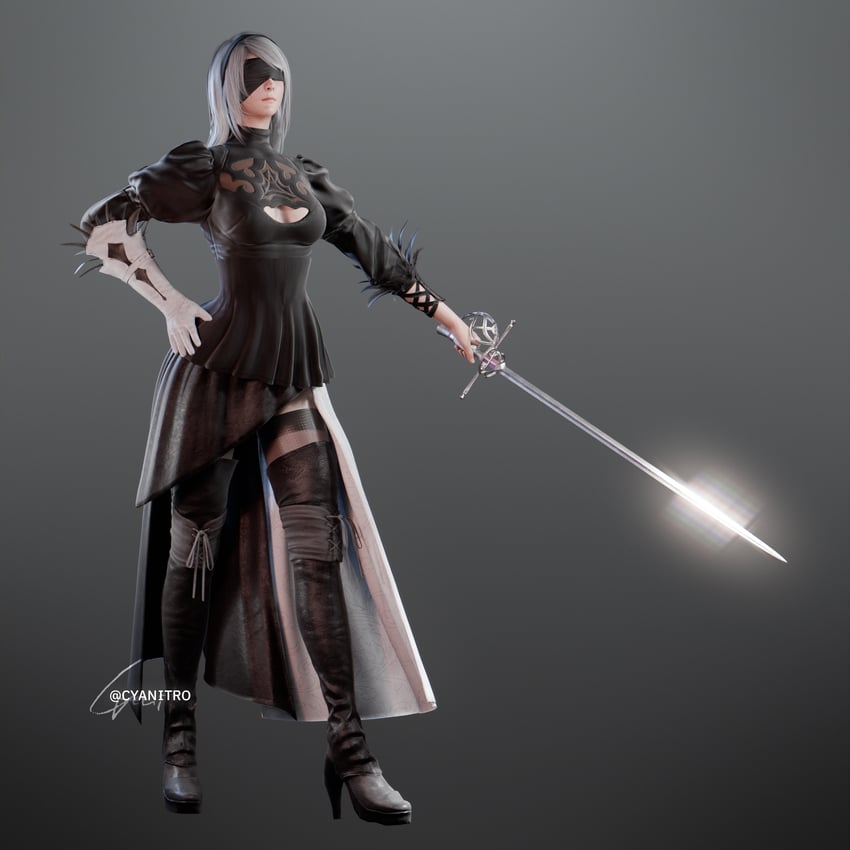 2b and jill warrick (final fantasy and 4 more) drawn by cyanitro