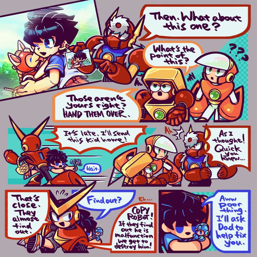 mega man, rush, quick man, metal man, crash man, and 2 more (mega man) drawn by laser-lance