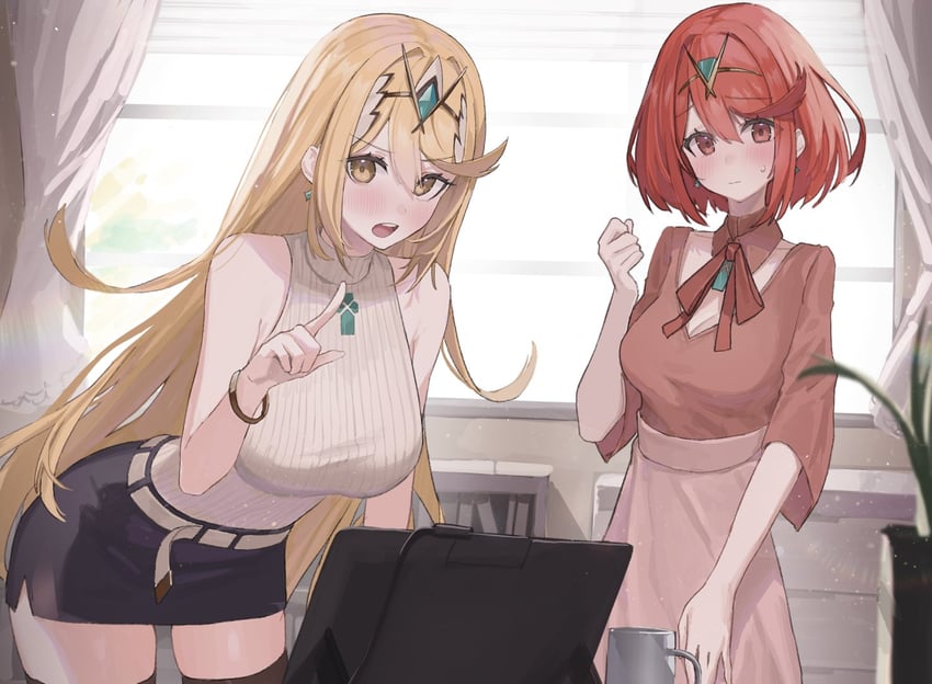 pyra and mythra (xenoblade chronicles and 1 more) drawn by mia_cbx