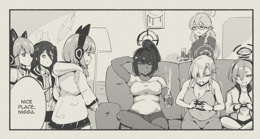 asuna, karin, momoi, midori, neru, and 1 more (blue archive) drawn by tyrone