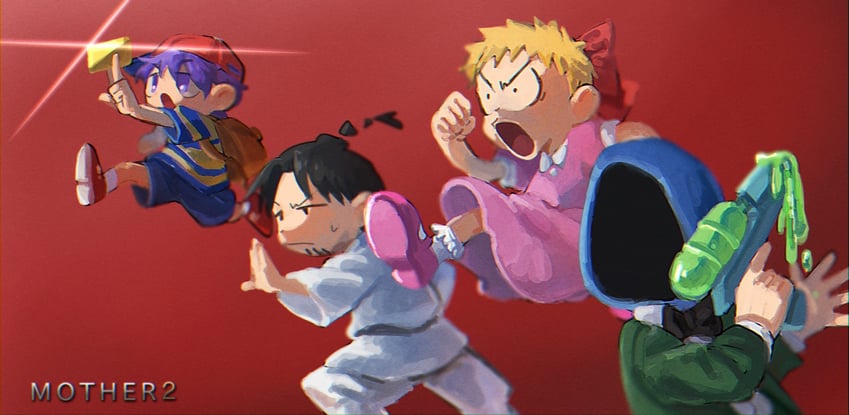 ness, paula, jeff andonuts, poo, jack-o' ran-tan, and 3 more (mother and 2 more) drawn by nata_shelf