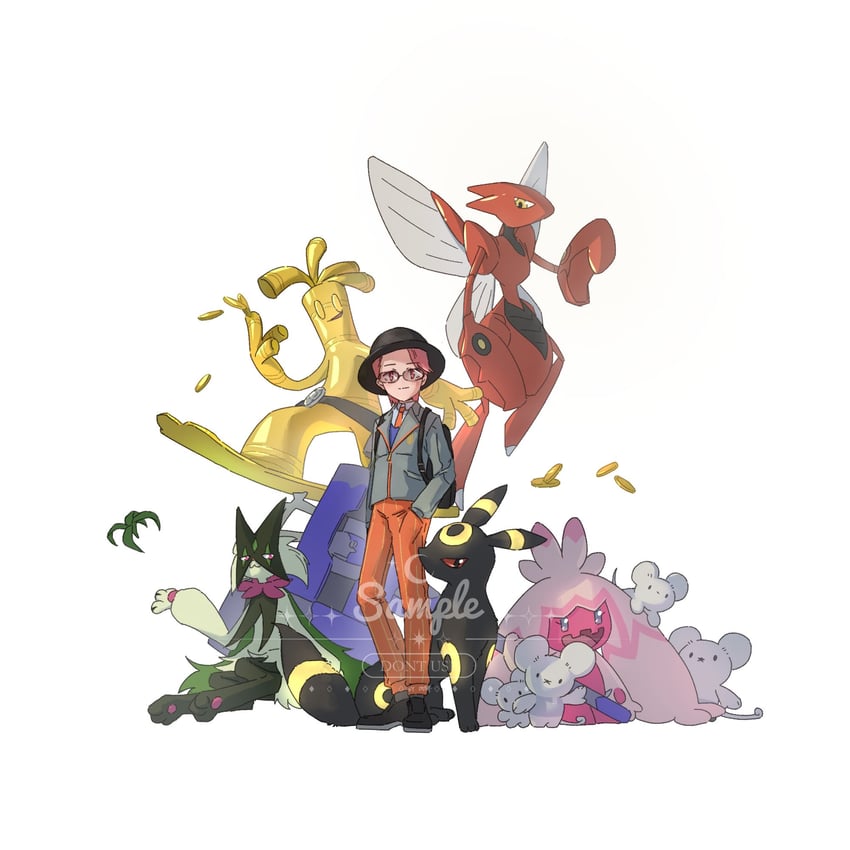 umbreon, meowscarada, scizor, tinkaton, maushold, and 1 more (pokemon and 1 more) drawn by robinlovesop