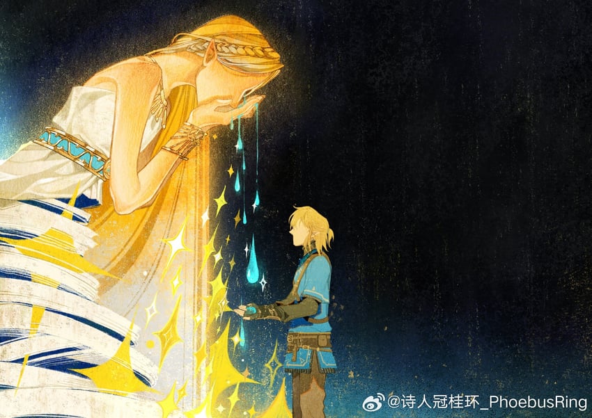 link and princess zelda (the legend of zelda and 2 more) drawn by phoebus_ring