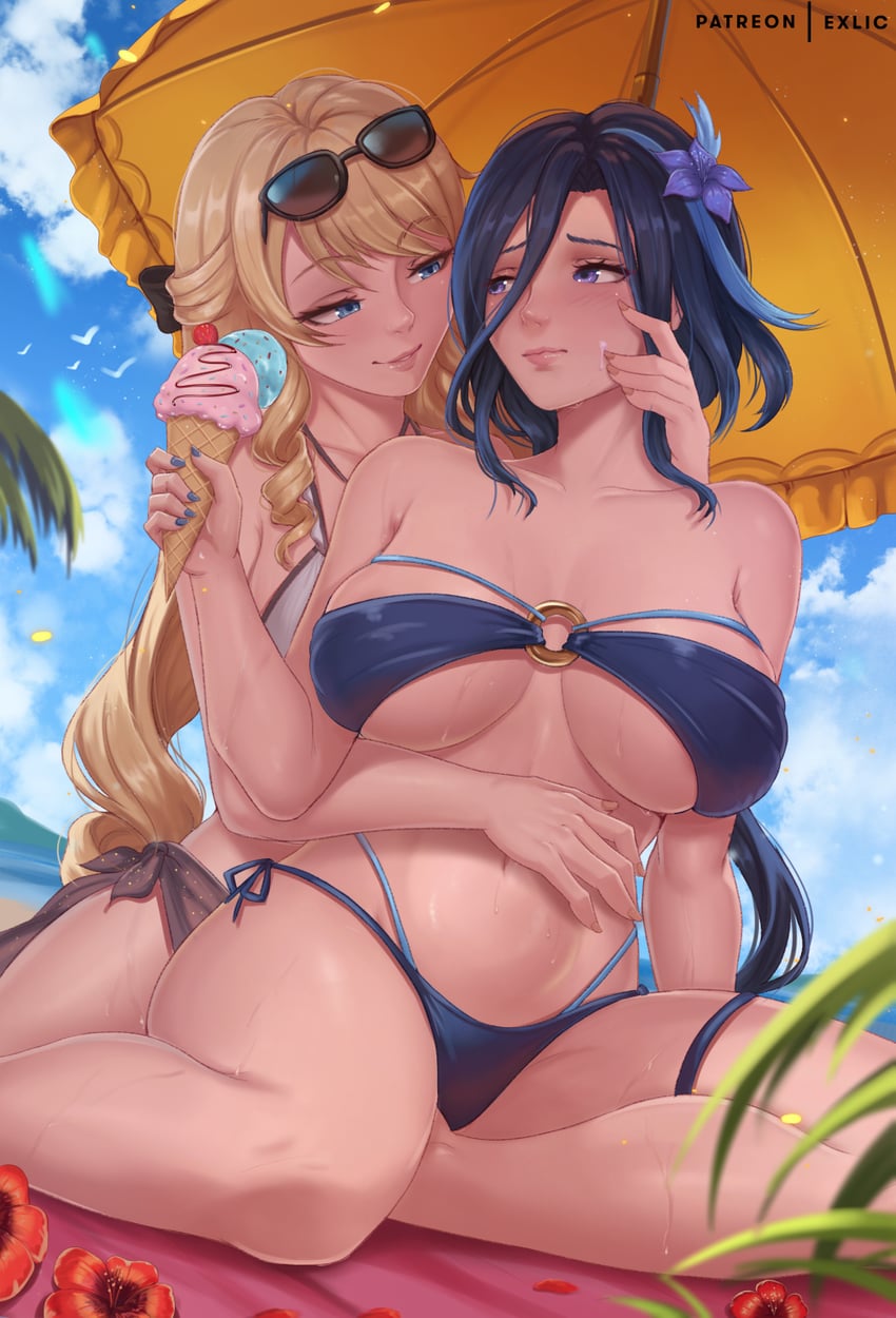 clorinde and navia (genshin impact) drawn by exlic