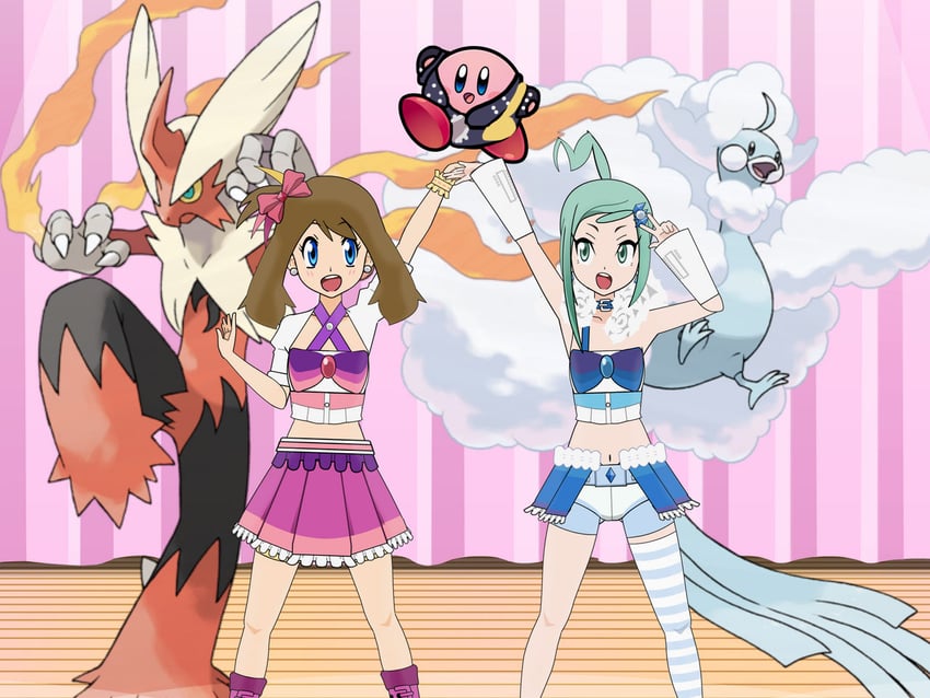 kirby, may, altaria, blaziken, lisia, and 2 more (pokemon and 2 more)