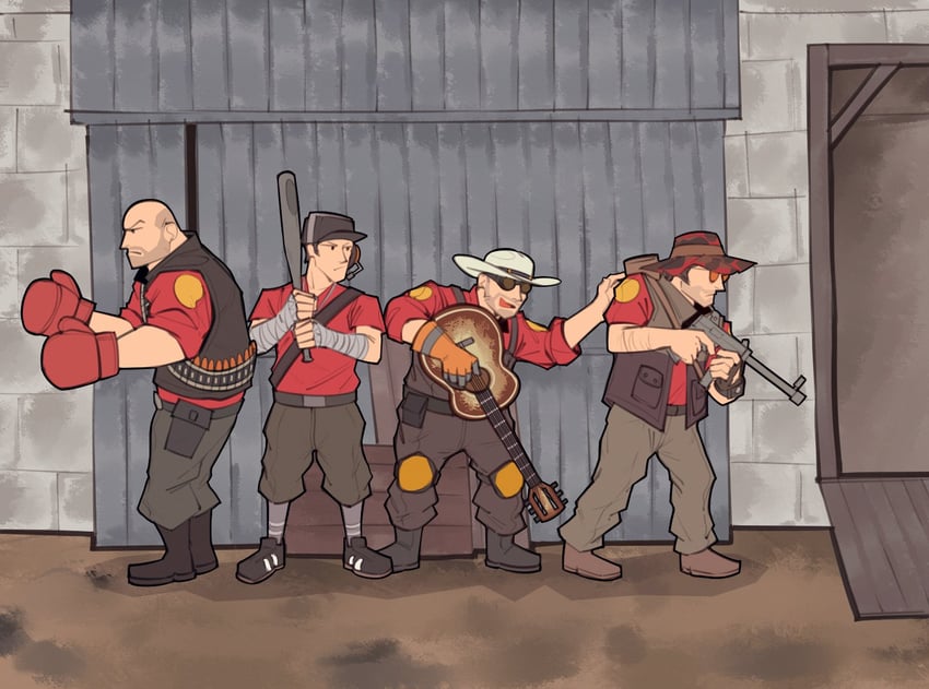 scout, engineer, heavy, sniper, red engineer, and 3 more (team fortress 2) drawn by fujimna