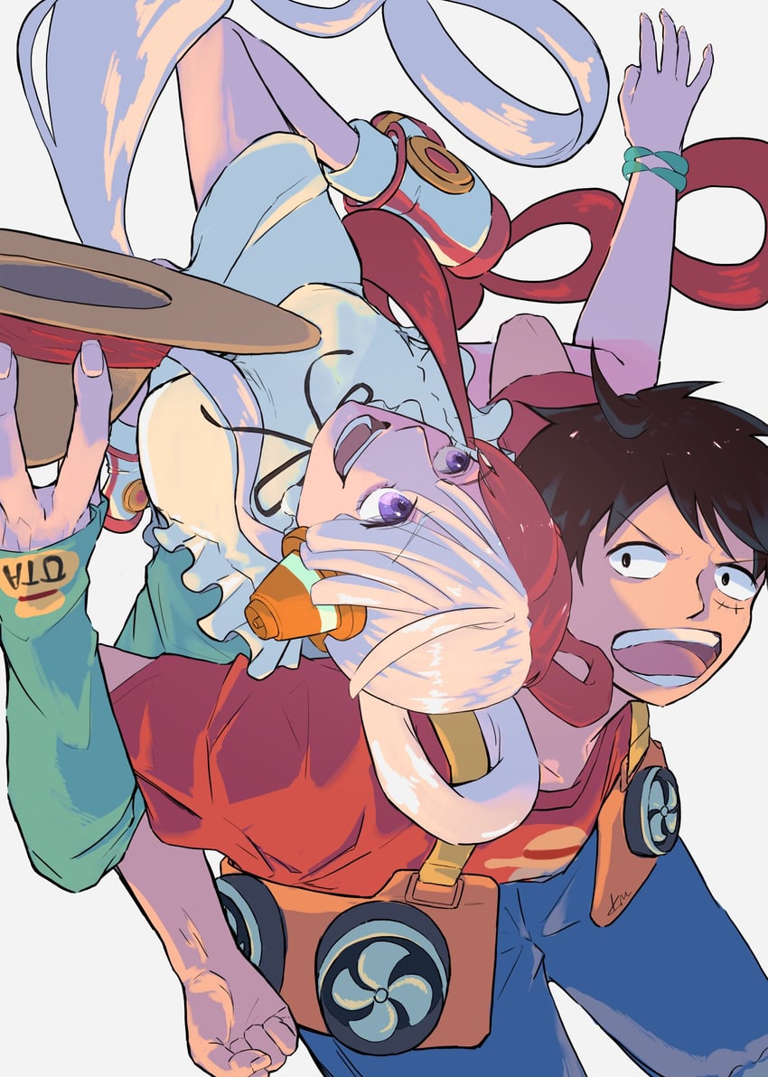 monkey d. luffy and uta (one piece and 1 more) drawn by kivitmiya