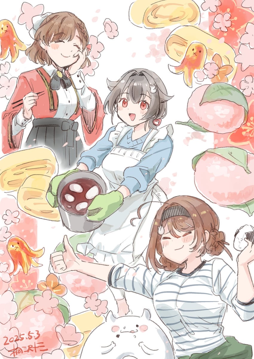 enemy lifebuoy, jingei, chougei, and asahi (kantai collection) drawn by kirisawa_juuzou