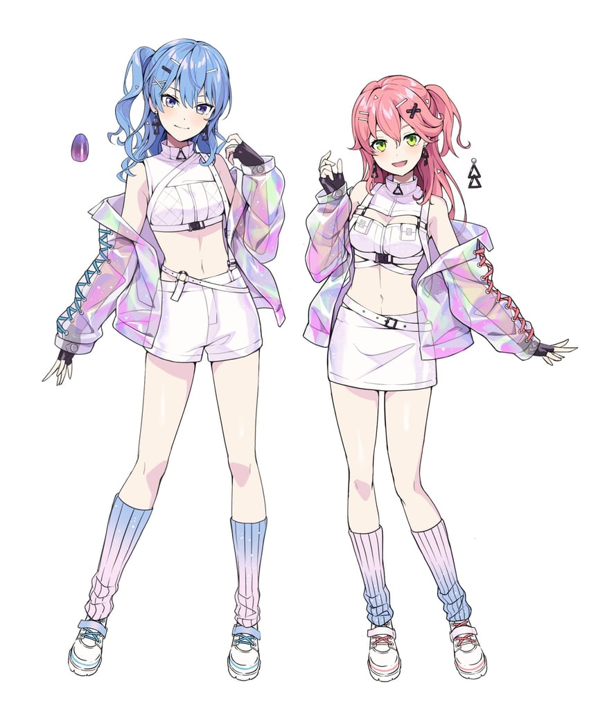 hoshimachi suisei and sakura miko (hololive and 1 more) drawn by nobusawa_osamu