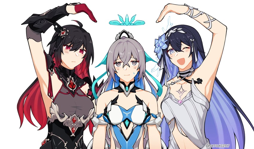 bronya zaychik, seele vollerei, and seele (honkai and 1 more) drawn by natsuki_(2917)