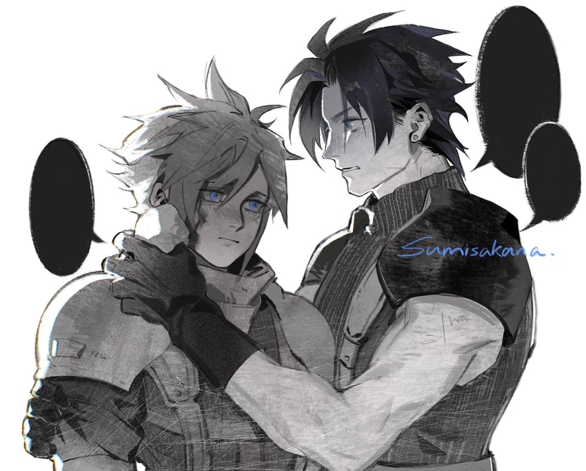cloud strife and zack fair (final fantasy and 2 more) drawn by sumisakana