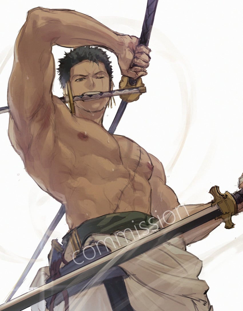 roronoa zoro (one piece) drawn by moko_(gloriaaaaaa)