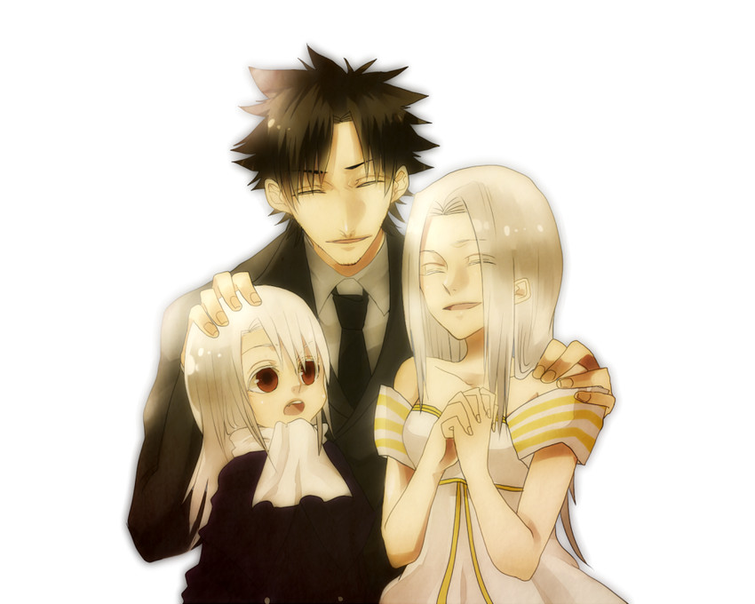 illyasviel von einzbern, emiya kiritsugu, and irisviel von einzbern (fate and 2 more) drawn by dbbd