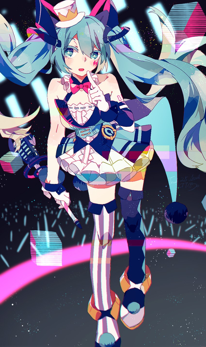 hatsune miku and magical mirai miku (vocaloid and 1 more) drawn by katatsumuririri