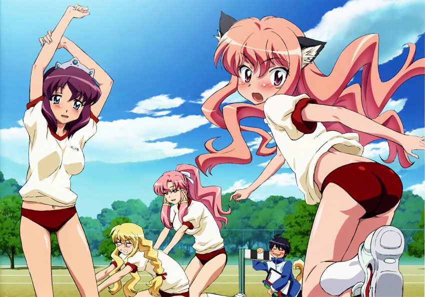 louise francoise le blanc de la valliere, hiraga saito, henrietta de tristain, cattleya yvette la baume le blanc de la fontaine, and eleanor albertine le blanc de la blois de la valliere (zero no tsukaima) drawn by nomura_fusako