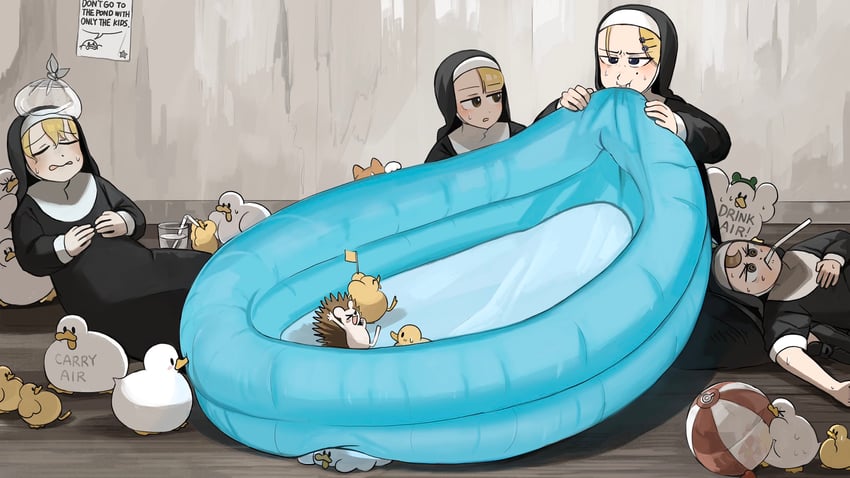 clumsy nun, froggy nun, spicy nun, and strict nun (little nuns) drawn by diva_(hyxpk)