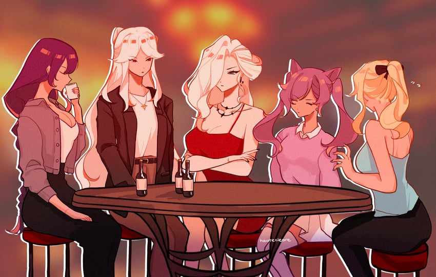 raiden shogun, keqing, jean, ningguang, and signora (genshin impact) drawn by hautecleare