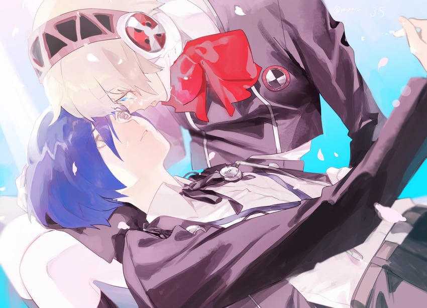 yuuki makoto and aigis (persona and 1 more) drawn by meameeea