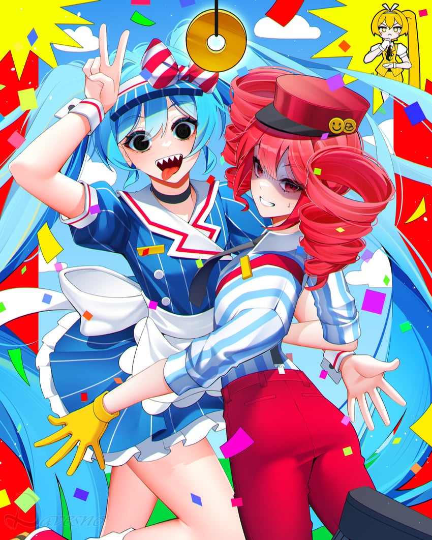hatsune miku, kasane teto, and akita neru (vocaloid and 3 more) drawn by davesno