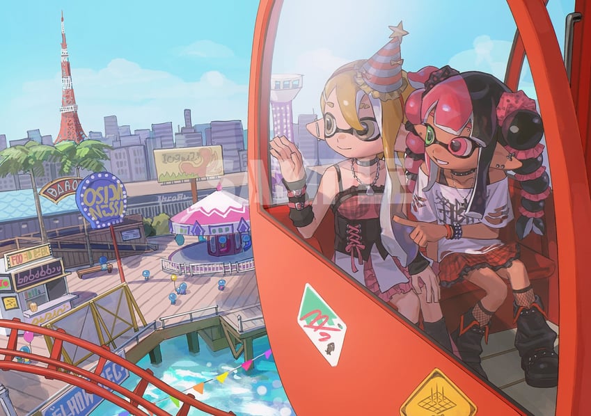 inkling player character and inkling girl (splatoon) drawn by miko_(15476997)