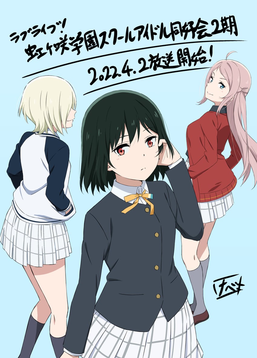 mifune shioriko, zhong lanzhu, and mia taylor (love live! and 1 more) drawn by watanabe_keisuke