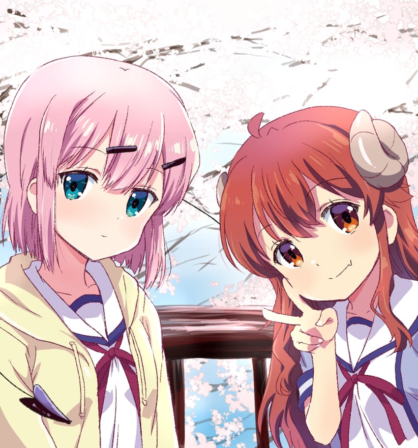 yoshida yuuko and chiyoda momo (machikado mazoku) drawn by mukaibi_aoi