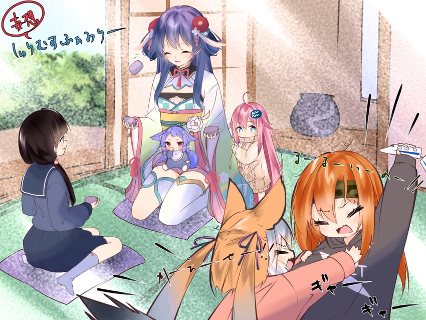 island fox, rurun rururica, irodori mayoi, hanakoto igusa, mizugame mia, and 1 more (kemono friends and 4 more) drawn by rascala39