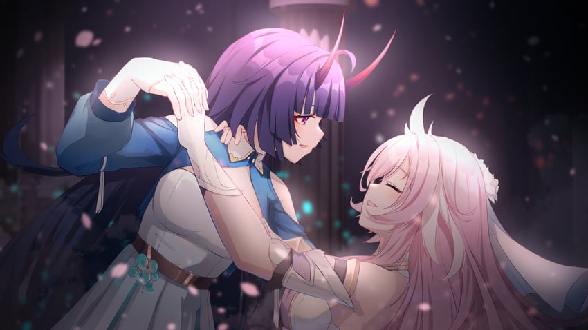 raiden mei and elysia (honkai and 1 more) drawn by caisena