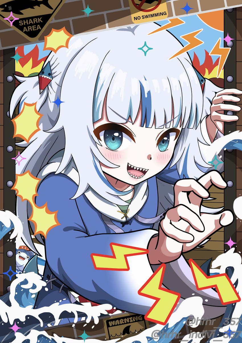 gawr gura and bloop (hololive and 1 more) drawn by hrhr_gin_357