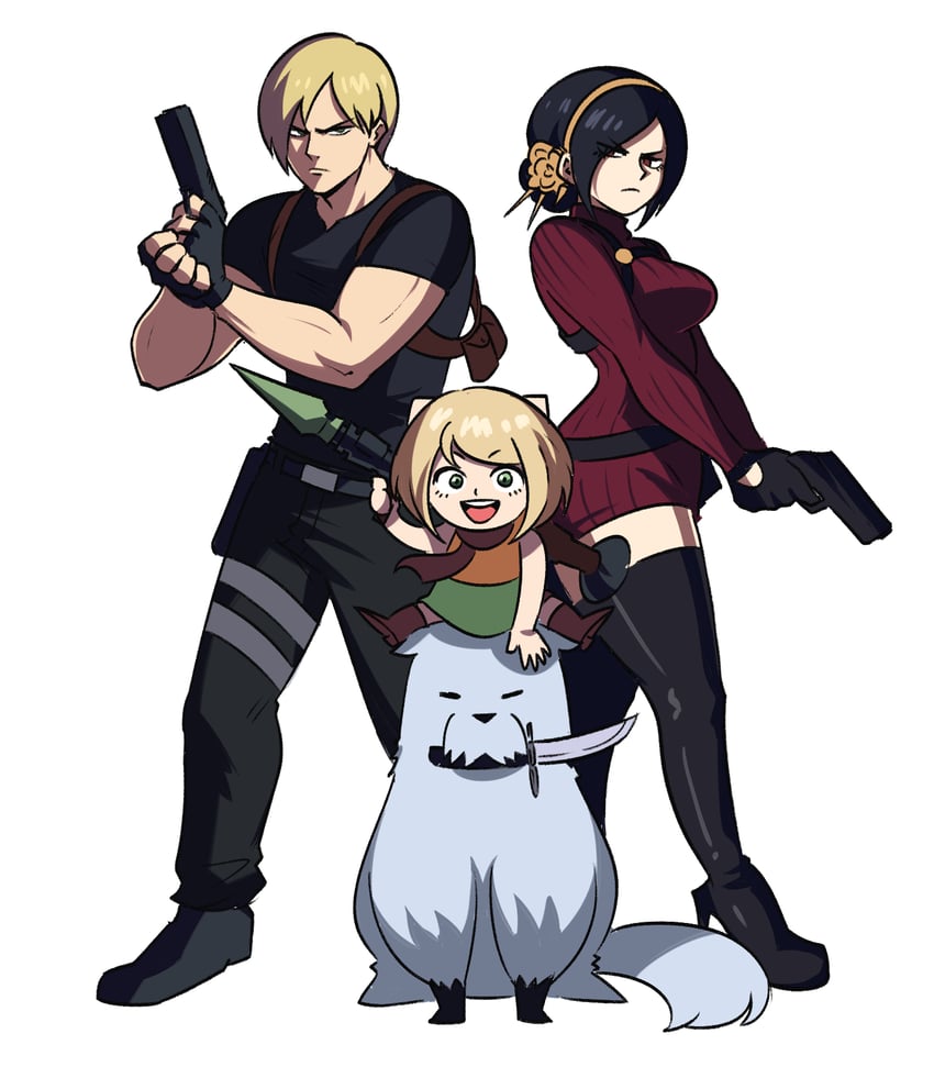 yor briar, anya, twilight, leon s. kennedy, ada wong, and 2 more (spy x family and 2 more) drawn by tina_fate