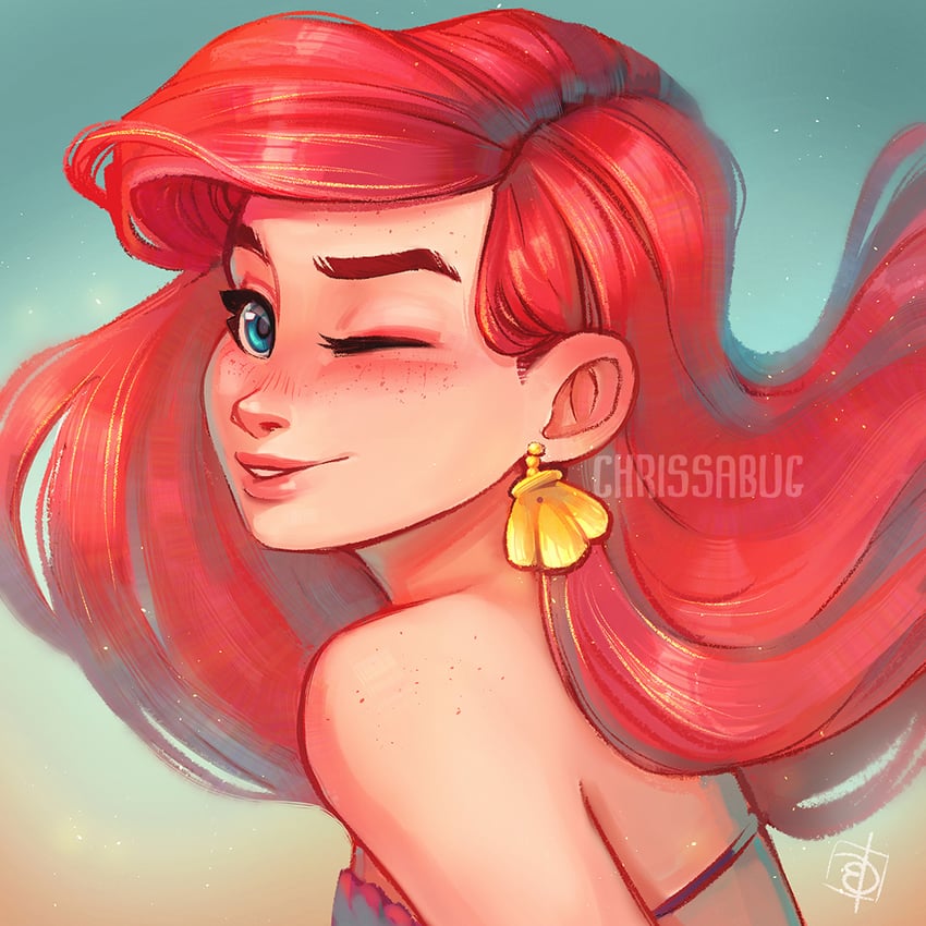ariel (the little mermaid) drawn by chrissabug