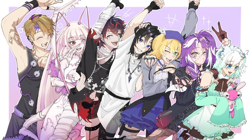 dokibird, mint fantome, matara kan, michi mochievee, kuro kurenai, and 3 more (indie virtual youtuber and 3 more) drawn by doremie0