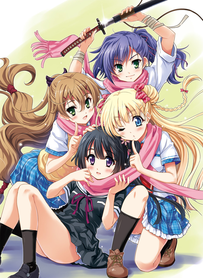 kirishima yuuki, himeria la turion himeriel, kujou hijiri, and miyoshino koharu (himegoto union) drawn by tougarashi_hideyu
