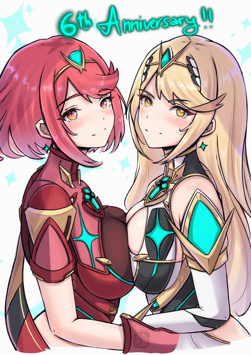 pyra and mythra (xenoblade chronicles and 1 more) drawn by chascoby