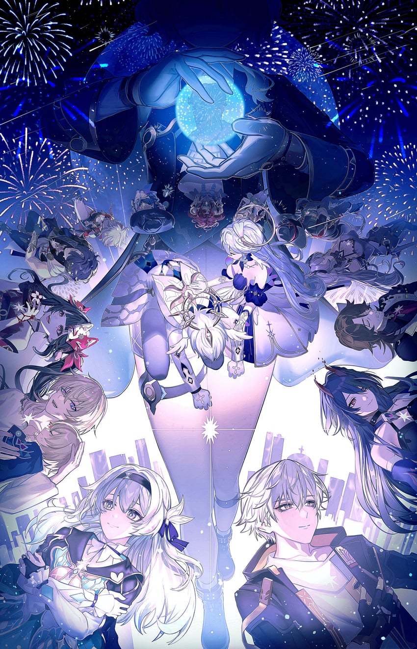 trailblazer, firefly, acheron, caelus, sparkle, and 14 more (honkai and 1 more) drawn by kamino_eru