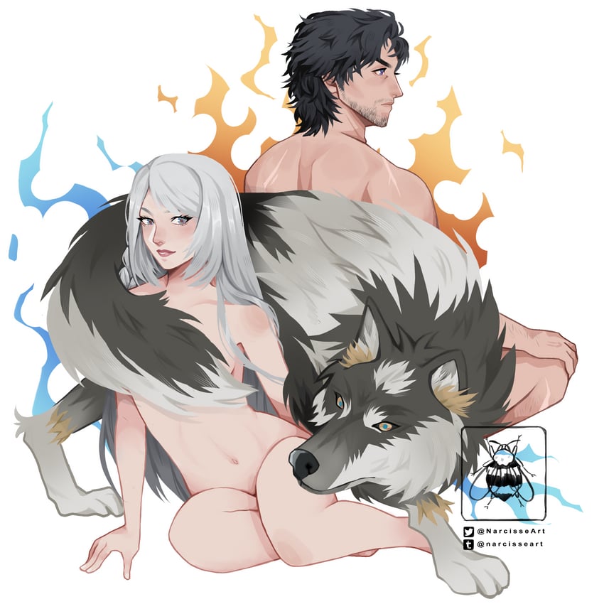 clive rosfield, jill warrick, and torgal (final fantasy and 1 more) drawn by doc_hollibee
