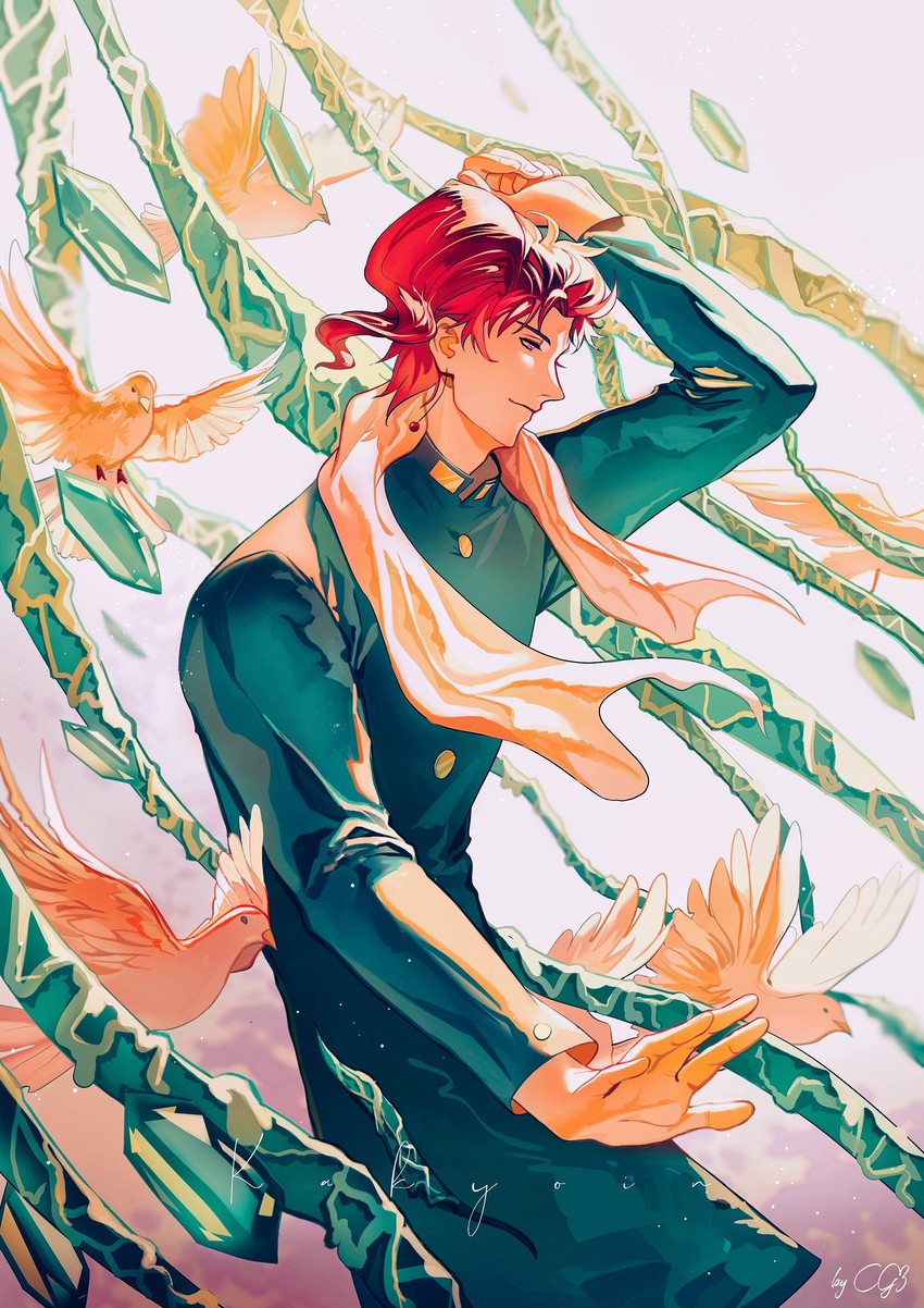 kakyoin noriaki and hierophant green (jojo no kimyou na bouken and 1 more) drawn by xinghui