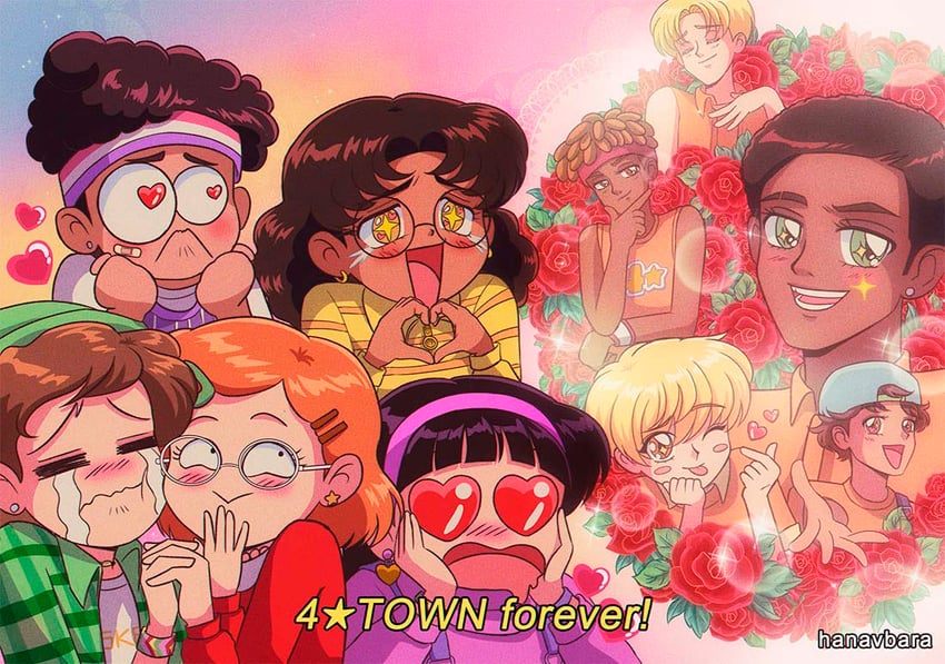 meilin lee, abby, priya, miriam, and tyler (turning red) drawn by hanavbara