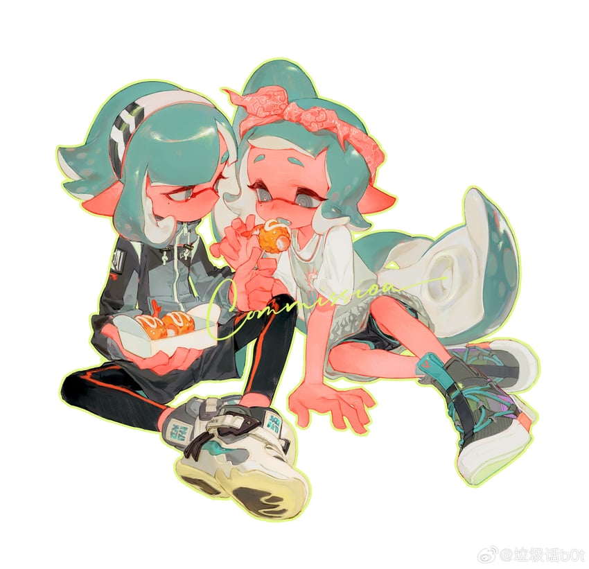 inkling player character and inkling girl (splatoon and 1 more) drawn by creamyghost