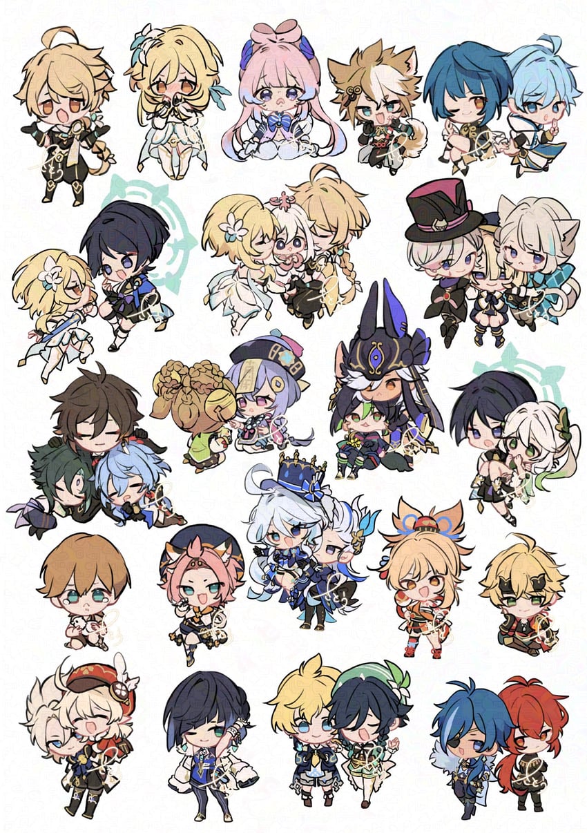 ganyu, lumine, scaramouche, aether, furina, and 28 more (genshin impact) drawn by satou_(satopurin33)
