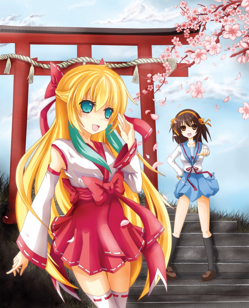 suzumiya haruhi and shio (suzumiya haruhi no yuuutsu and 2 more) drawn by chiisana-chan