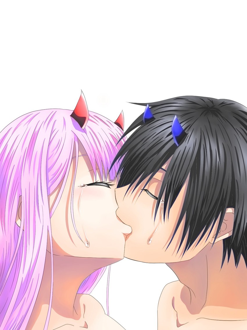 zero two and hiro (darling in the franxx) drawn by wankoro_(wanwankorokoro8)