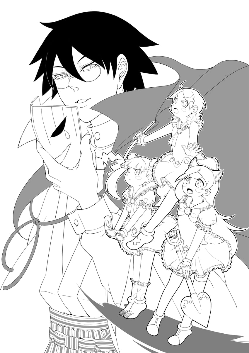 itoshiki nozomu, fuura kafuka, kitsu chiri, and otonashi meru (sayonara zetsubou sensei) drawn by okumura