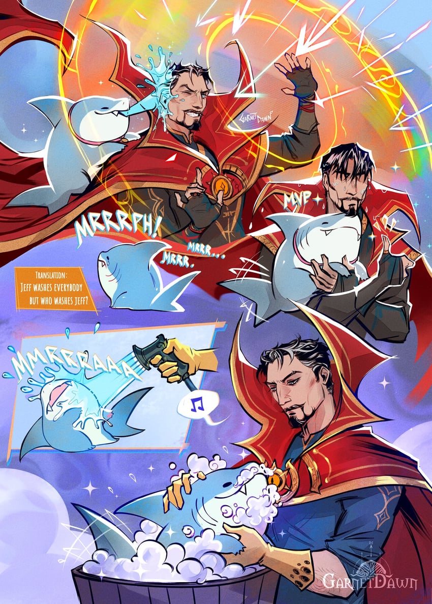 jeff the land shark and doctor strange (marvel and 1 more) drawn by thegarnetdawn