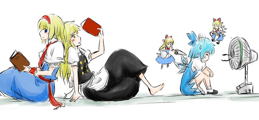 kirisame marisa, alice margatroid, cirno, and shanghai doll (touhou) drawn by hiroya_masaharu