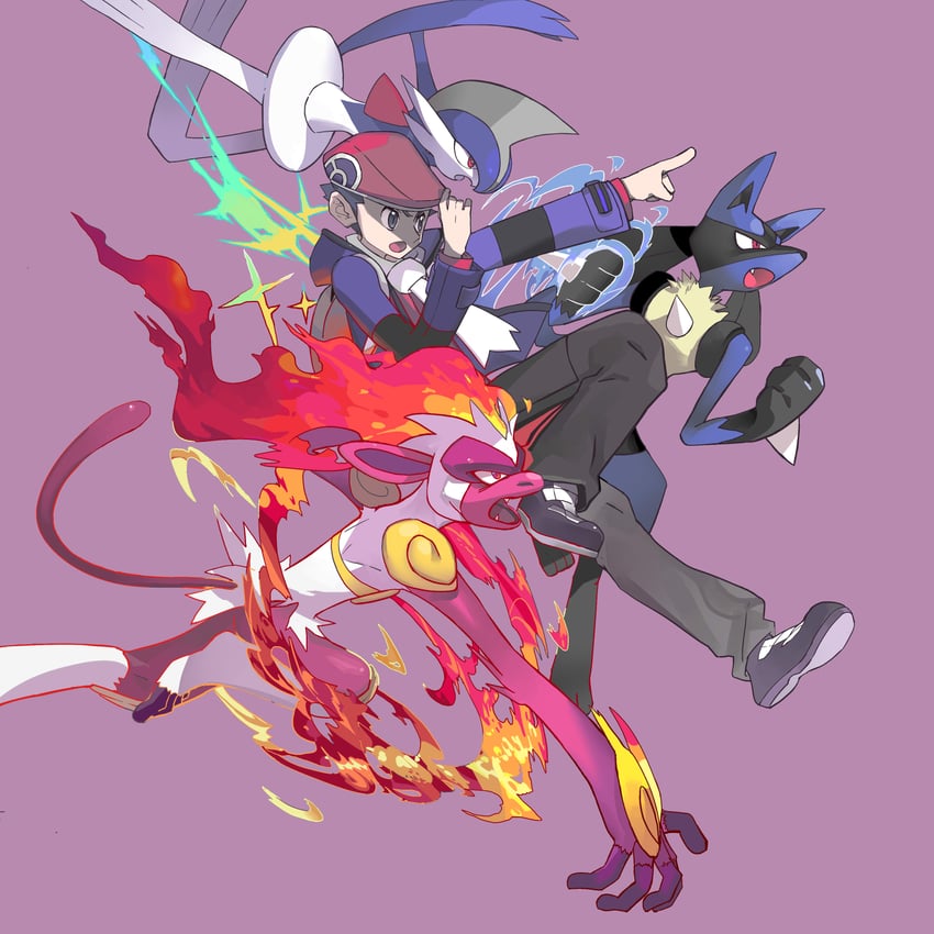 lucario, lucas, gallade, and infernape (pokemon and 2 more) drawn by hiro_(user_negm3832)